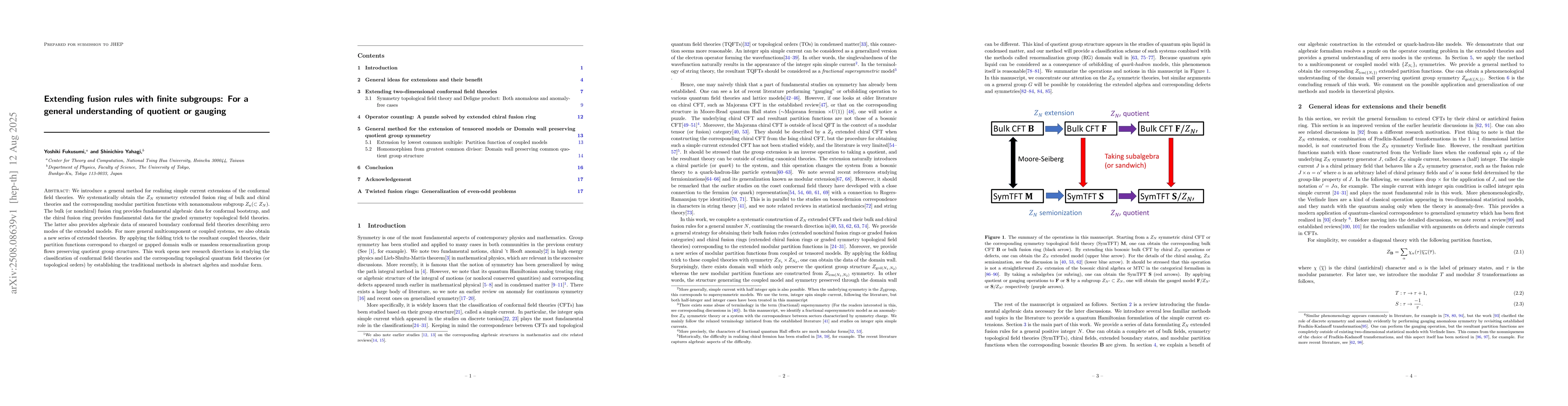 Thumbnail for Extending fusion rules with finite subgroups: For a general
  understanding of quotient or gauging