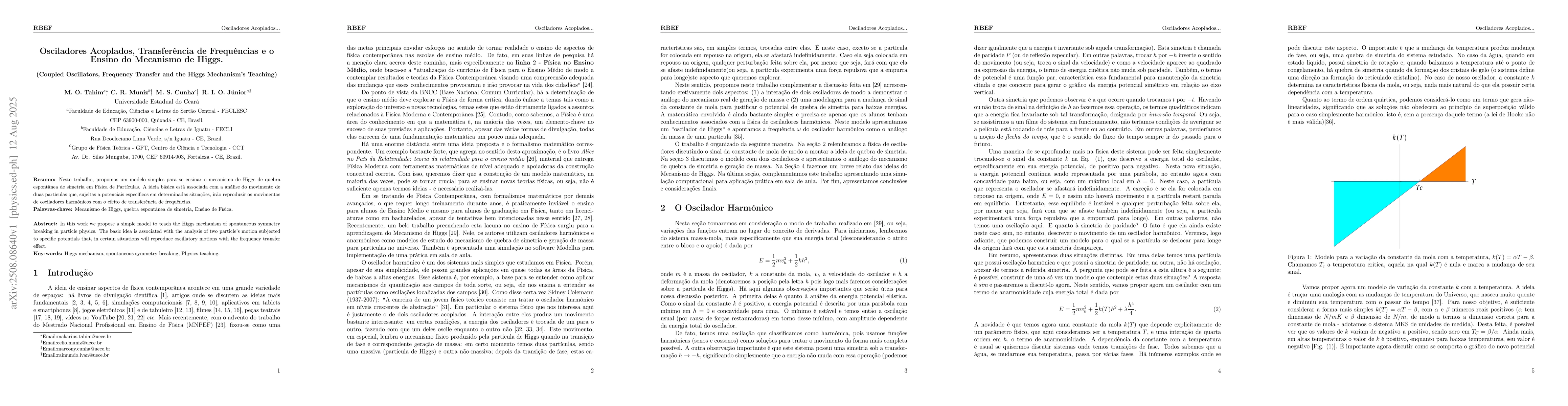 Thumbnail for Coupled Oscillators, Frequency Transfer and the Higgs Mechanism's
  Teaching