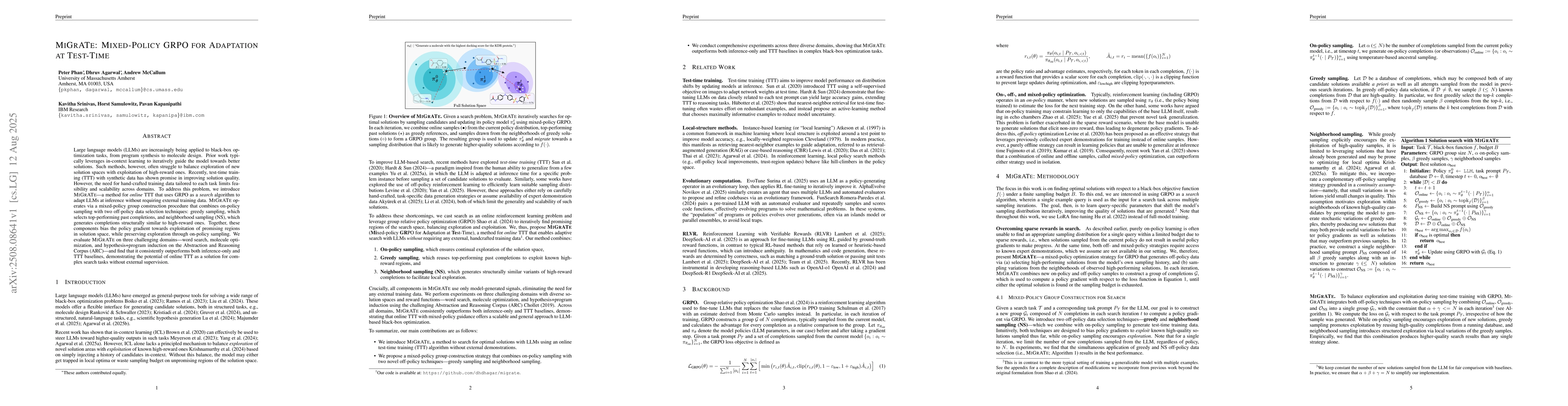 Thumbnail for MiGrATe: Mixed-Policy GRPO for Adaptation at Test-Time