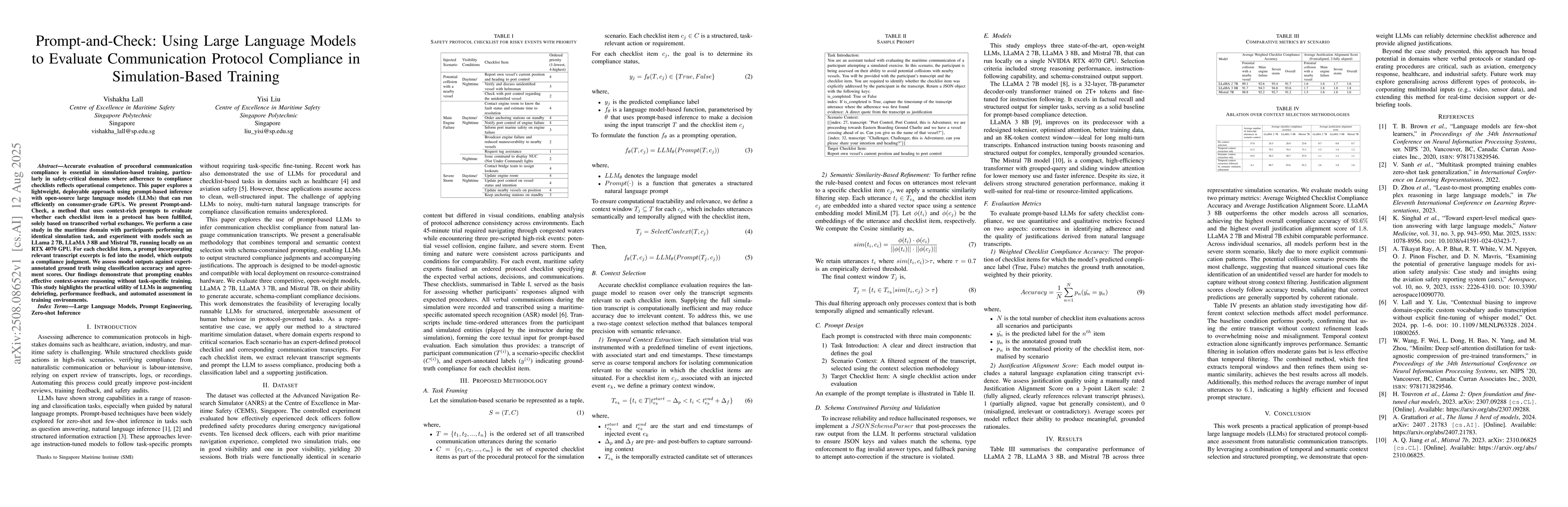 Thumbnail for Prompt-and-Check: Using Large Language Models to Evaluate Communication
  Protocol Compliance in Simulation-Based Training