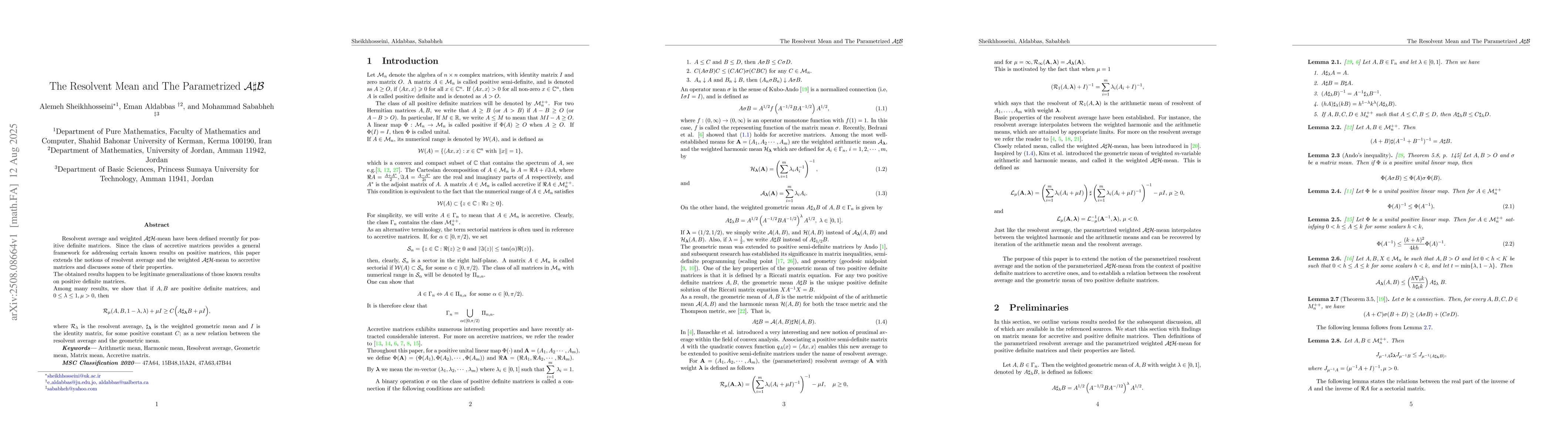 Thumbnail for The Resolvent Mean and The Parametrized $\mathcal{A} \sharp \mathcal{B}$