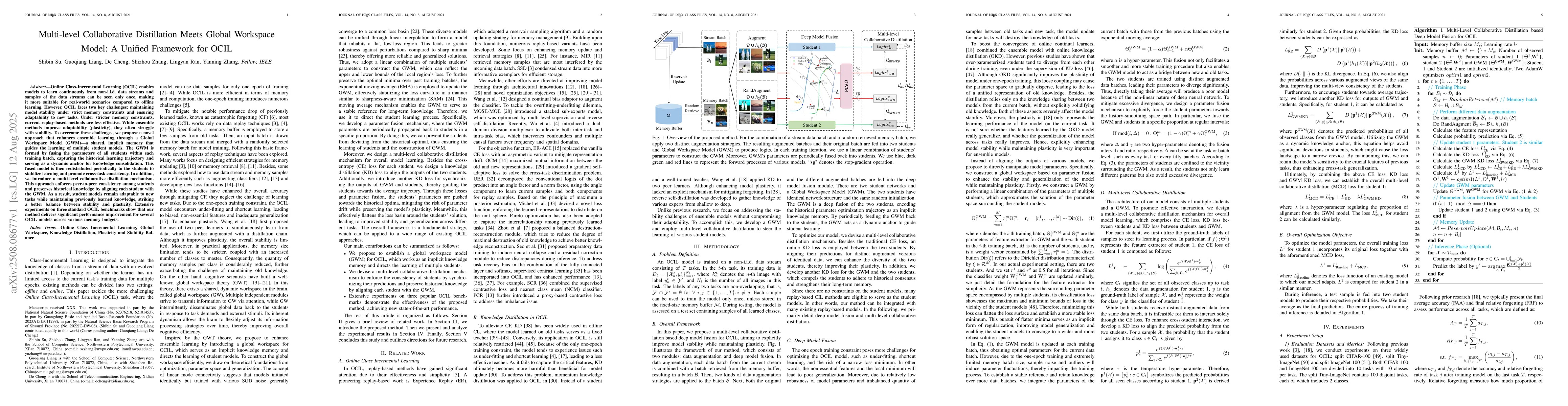 Thumbnail for Multi-level Collaborative Distillation Meets Global Workspace Model: A
  Unified Framework for OCIL