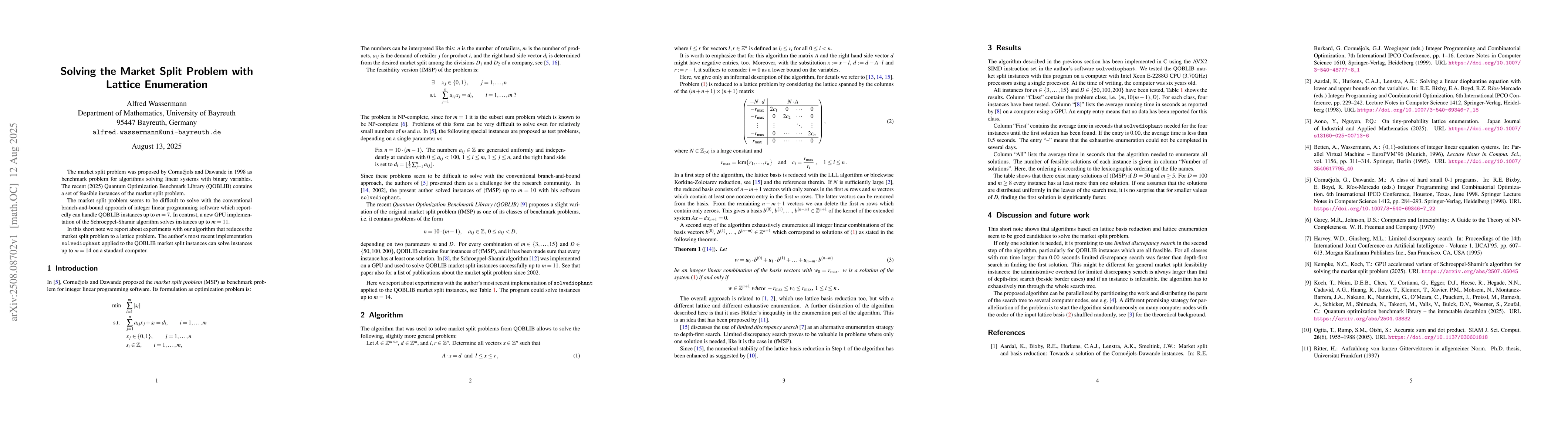Thumbnail for Solving the Market Split Problem with Lattice Enumeration