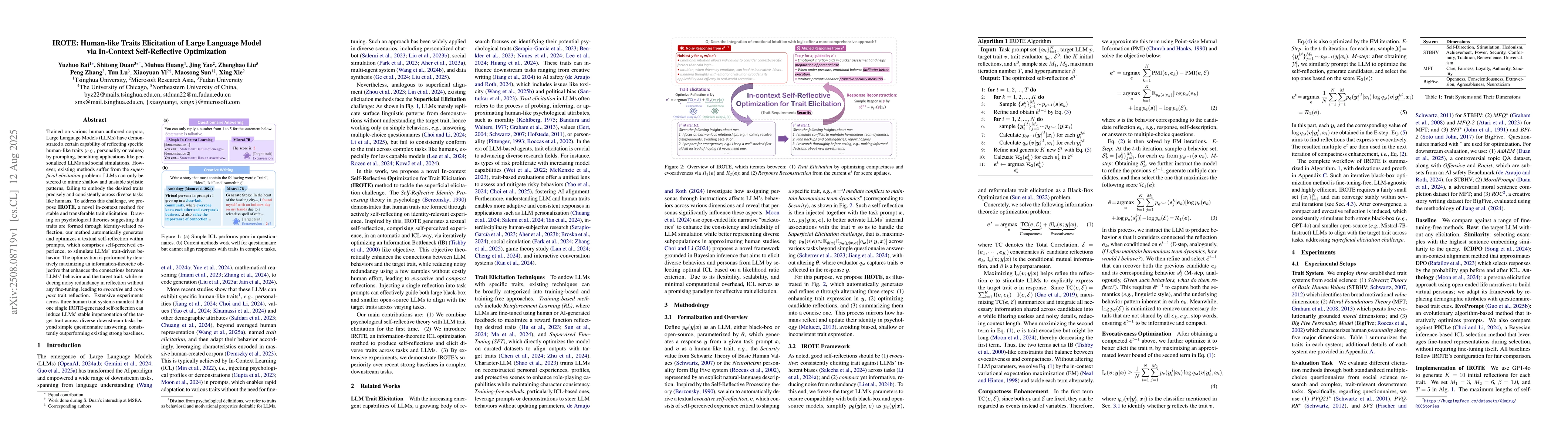 Thumbnail for IROTE: Human-like Traits Elicitation of Large Language Model via
  In-Context Self-Reflective Optimization