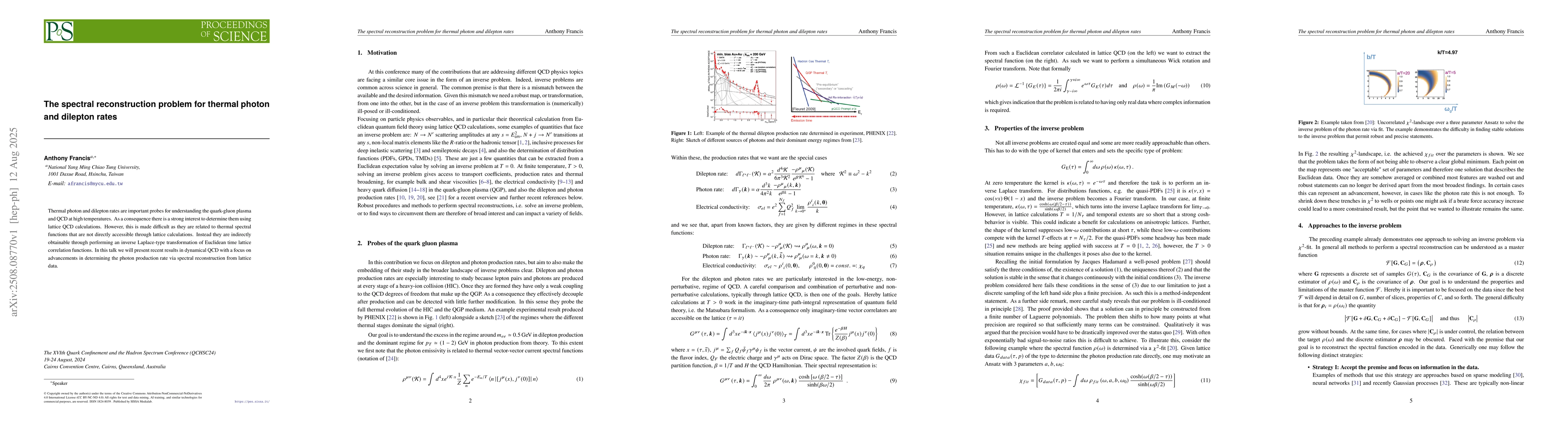 Thumbnail for The spectral reconstruction problem for thermal photon and dilepton
  rates
