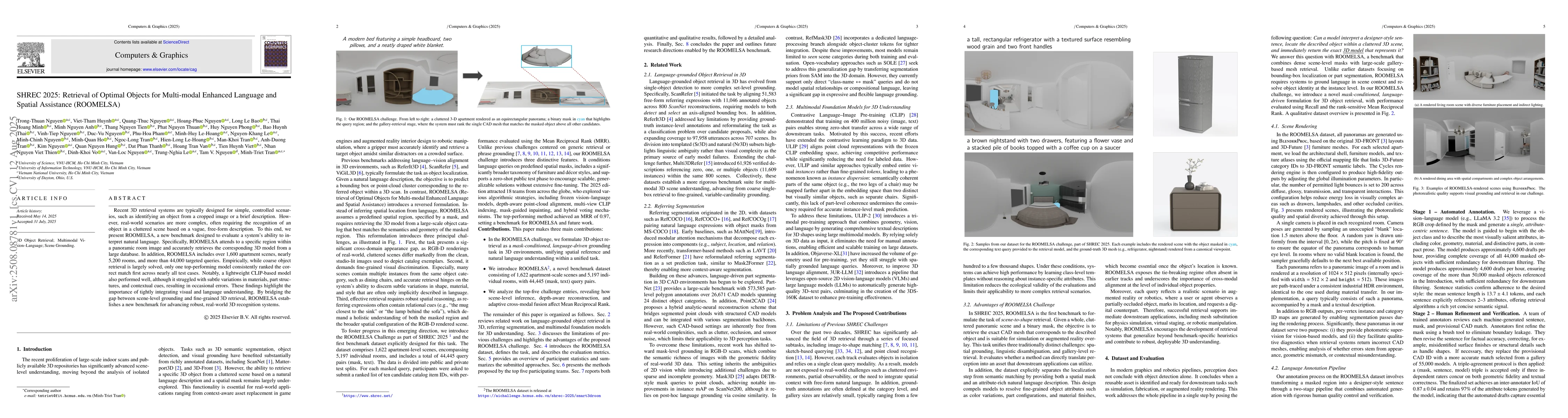 Thumbnail for SHREC 2025: Retrieval of Optimal Objects for Multi-modal Enhanced
  Language and Spatial Assistance (ROOMELSA)