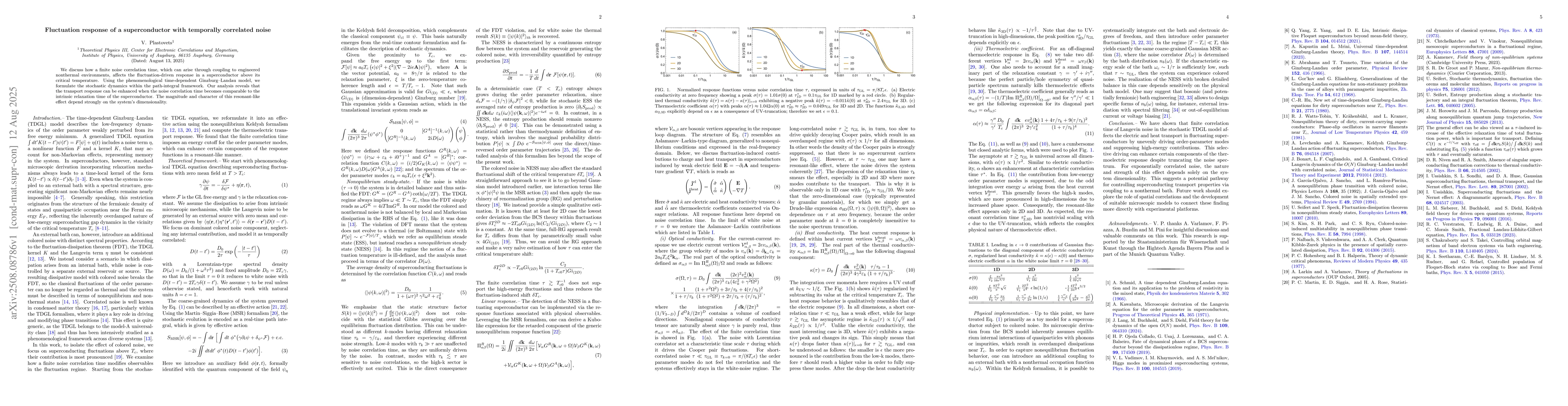 Thumbnail for Fluctuation response of a superconductor with temporally correlated
  noise