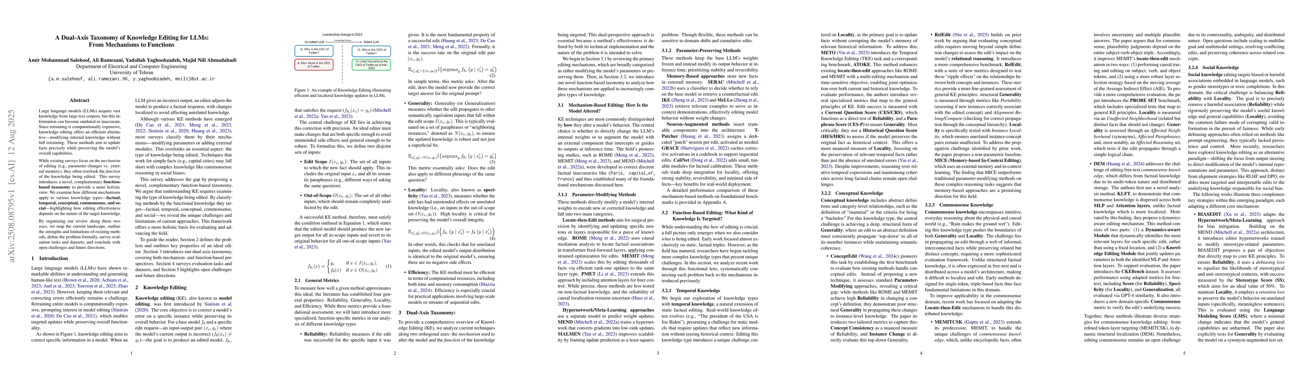 Thumbnail for A Dual-Axis Taxonomy of Knowledge Editing for LLMs: From Mechanisms to
  Functions