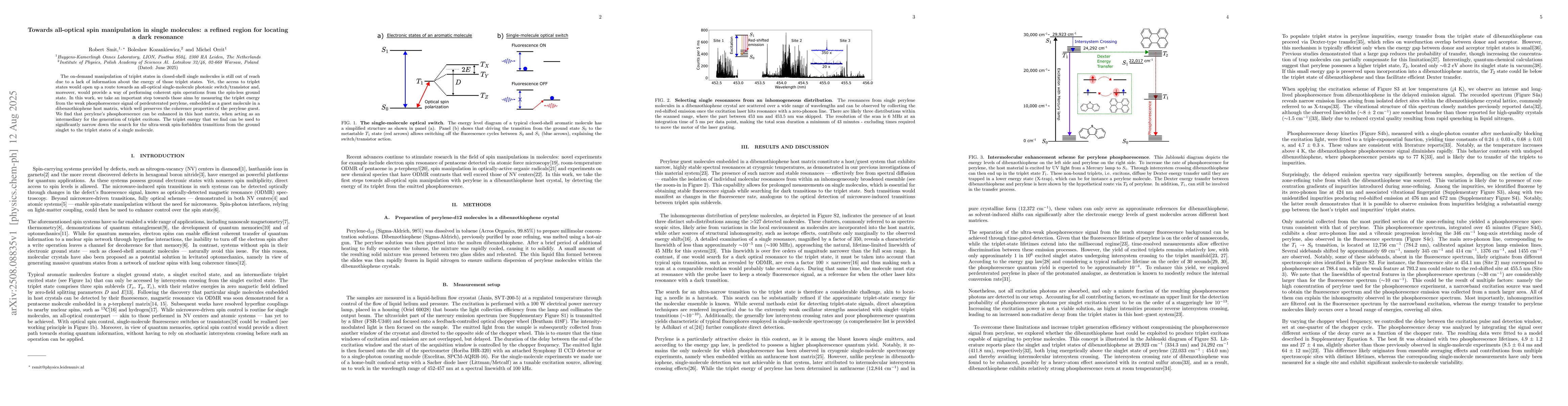 Thumbnail for Towards all-optical spin manipulation in single molecules: a refined
  region for locating a dark resonance