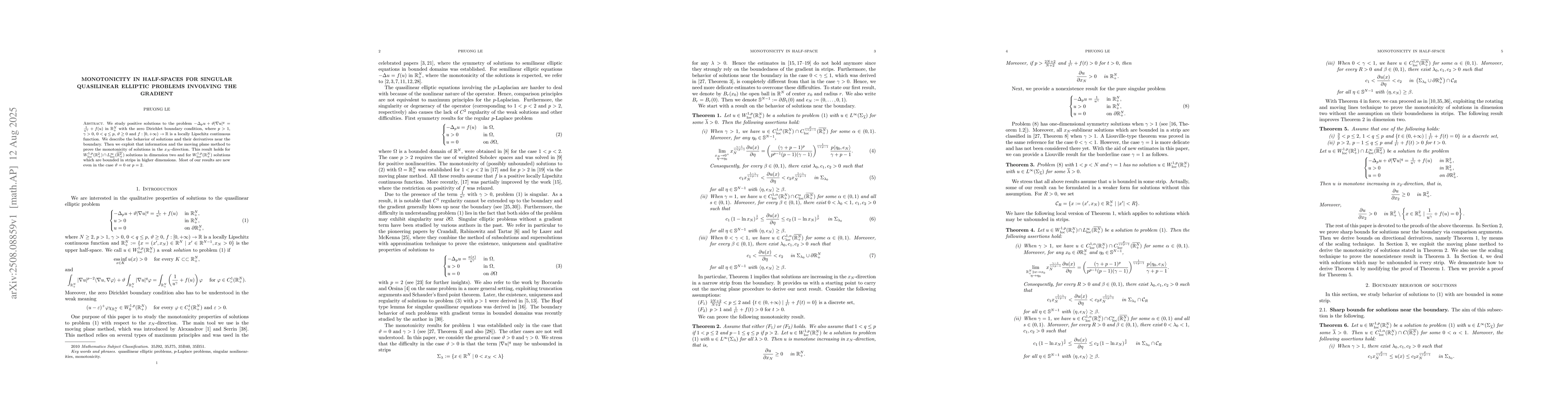 Thumbnail for Monotonicity in half-spaces for singular quasilinear elliptic problems
  involving the gradient
