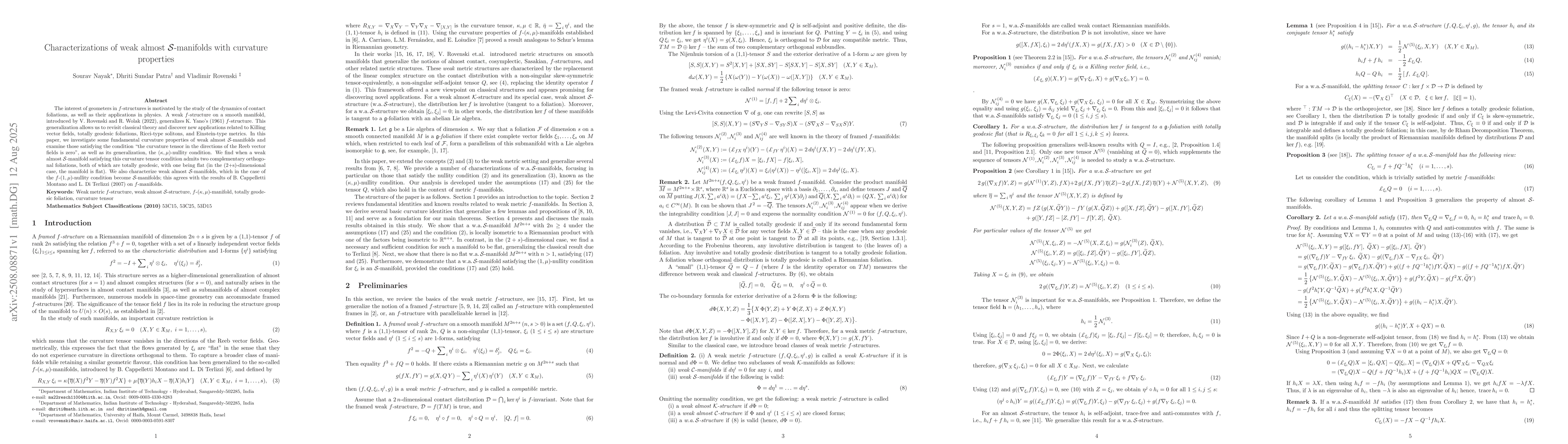 Thumbnail for Characterizations of weak almost ${\mathcal S}$-manifolds with curvature
  properties