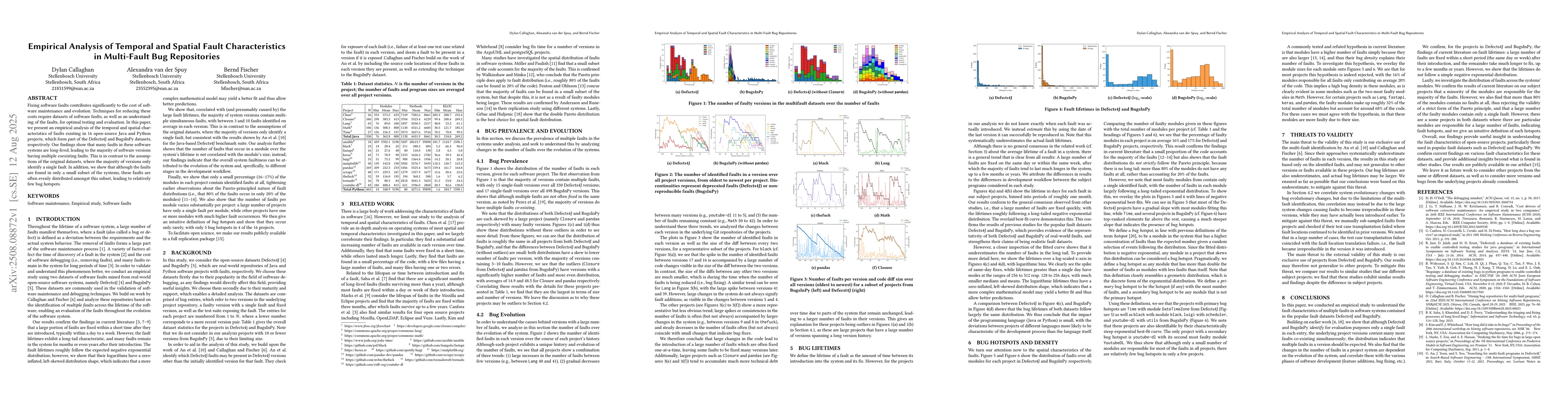 Thumbnail for Empirical Analysis of Temporal and Spatial Fault Characteristics in
  Multi-Fault Bug Repositories