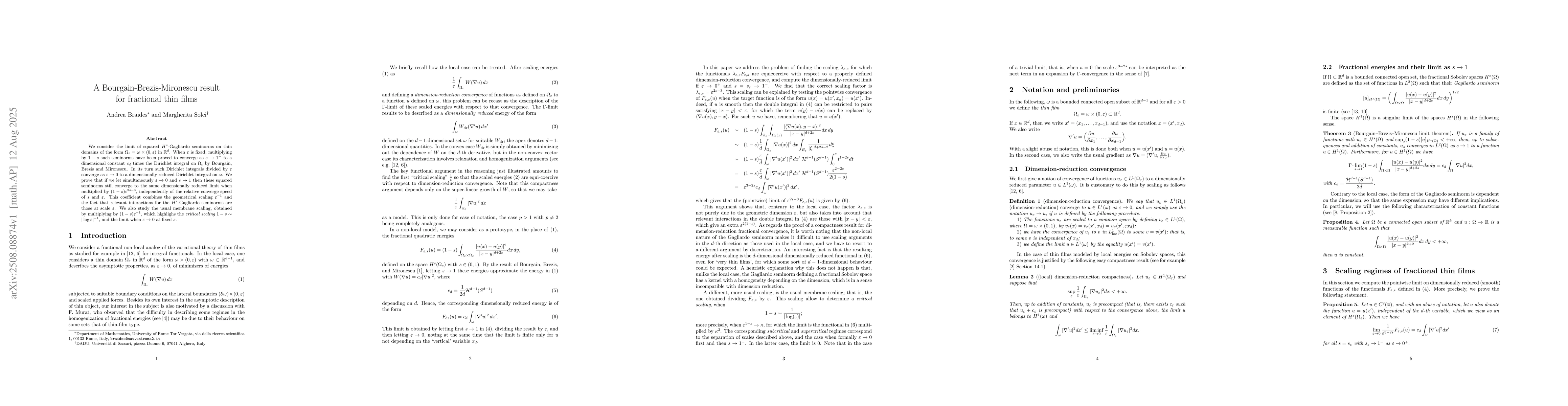 Thumbnail for A Bourgain-Brezis-Mironescu result for fractional thin films