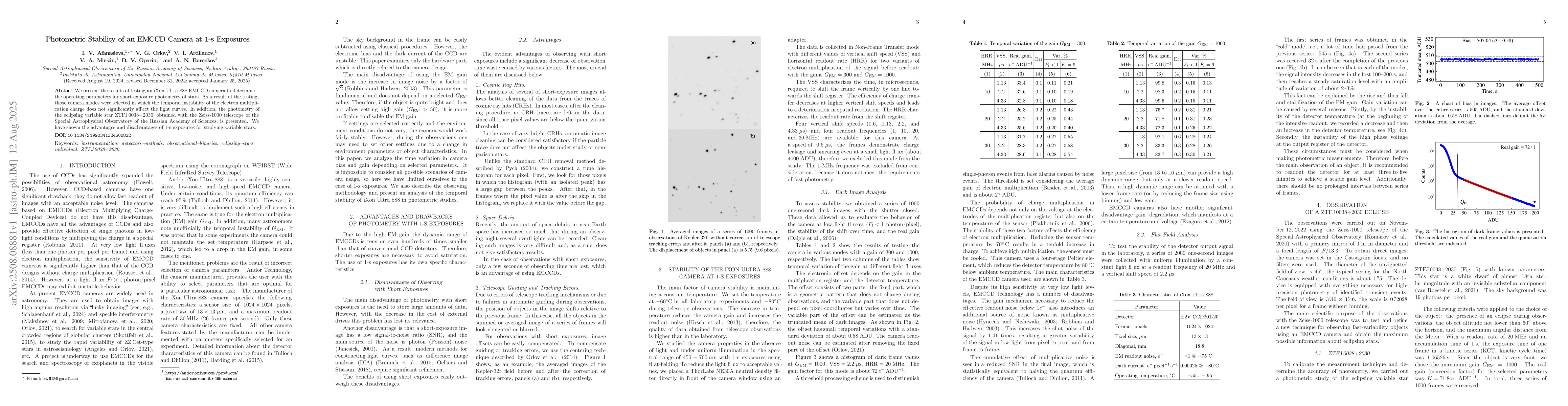 Thumbnail for Photometric Stability of an EMCCD Camera at 1-s Exposures