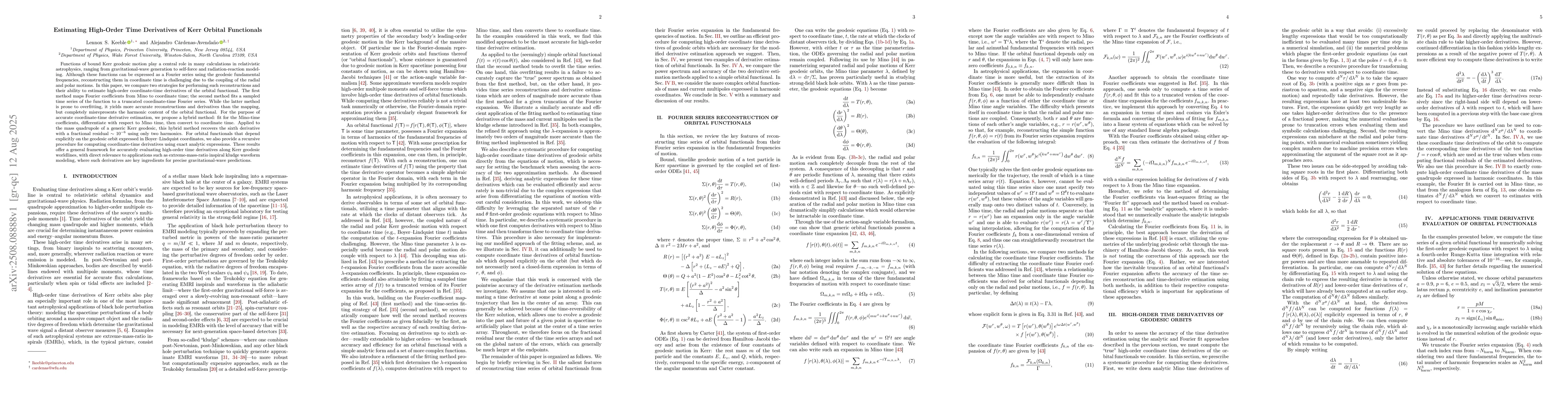 Thumbnail for Estimating High-Order Time Derivatives of Kerr Orbital Functionals