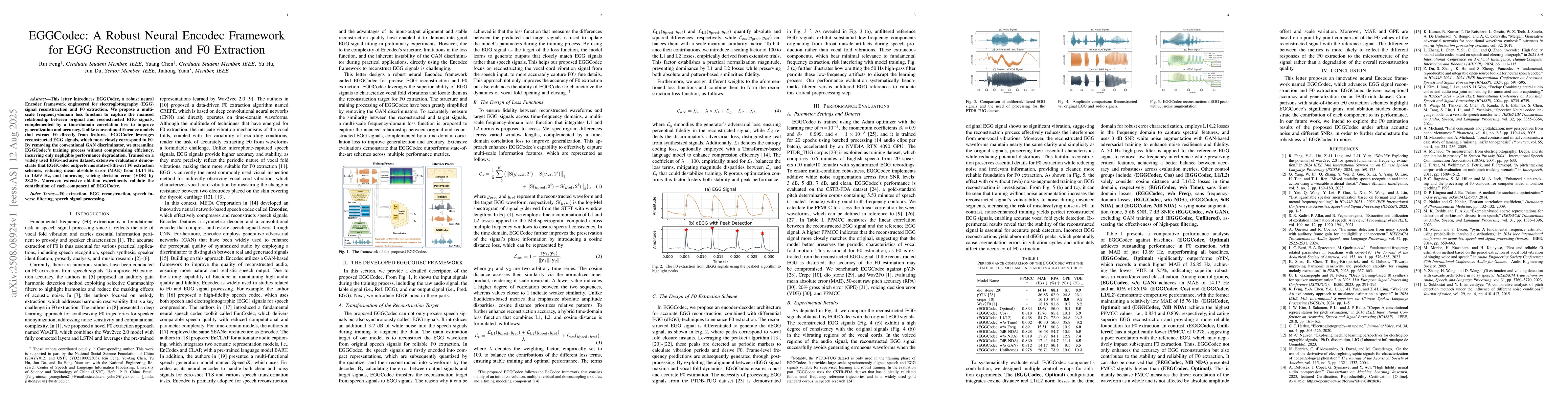 Thumbnail for EGGCodec: A Robust Neural Encodec Framework for EGG Reconstruction and
  F0 Extraction