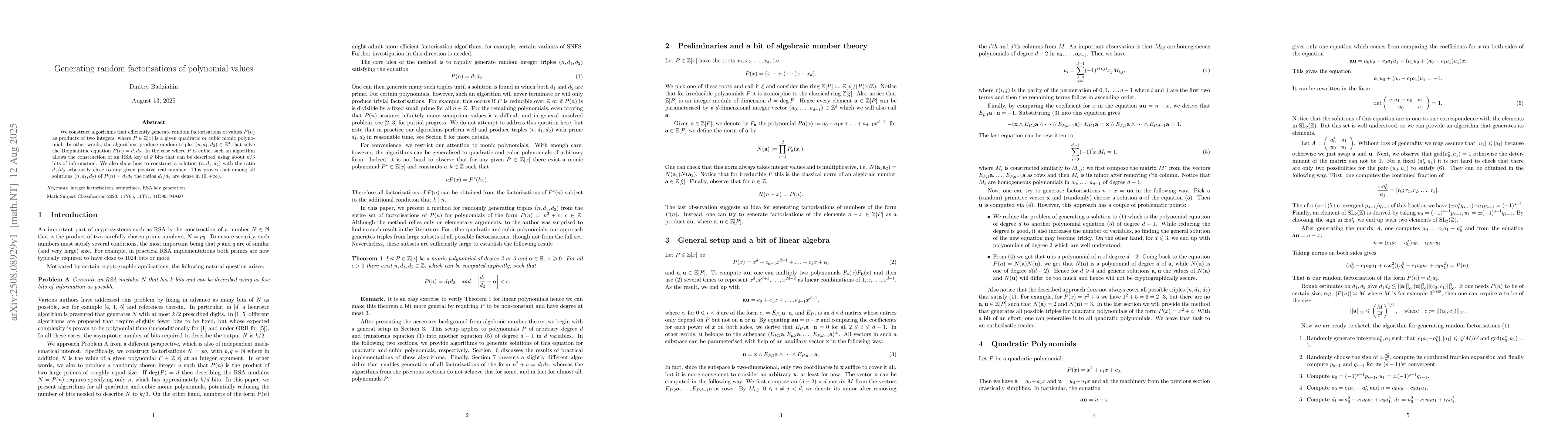 Thumbnail for Generating random factorisations of polynomial values