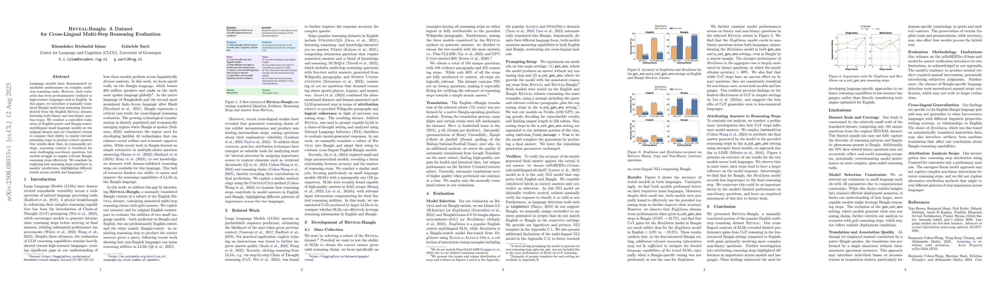 Thumbnail for Reveal-Bangla: A Dataset for Cross-Lingual Multi-Step Reasoning
  Evaluation
