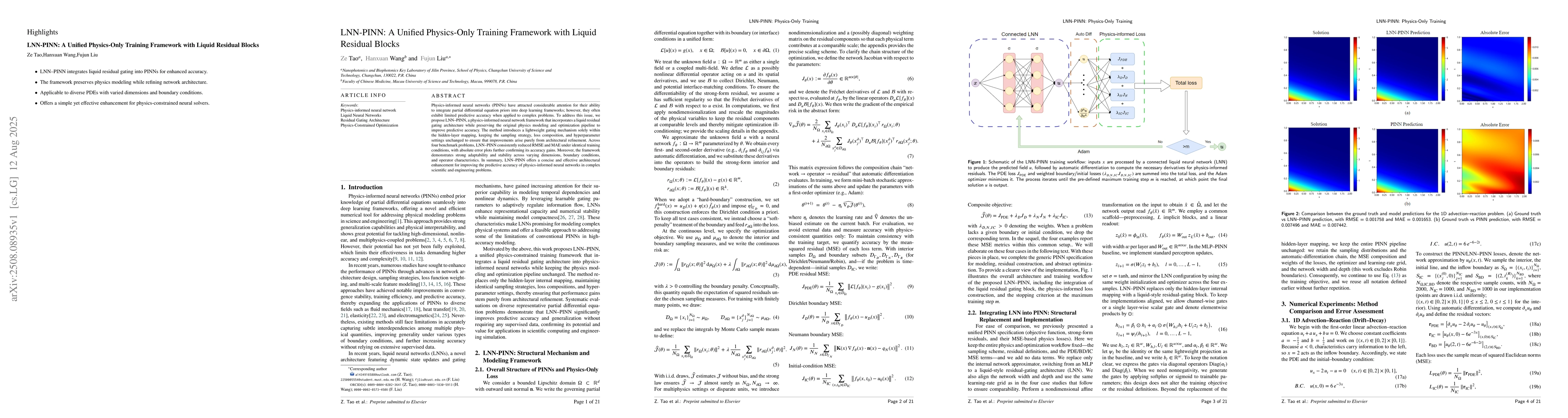 Thumbnail for LNN-PINN: A Unified Physics-Only Training Framework with Liquid Residual
  Blocks