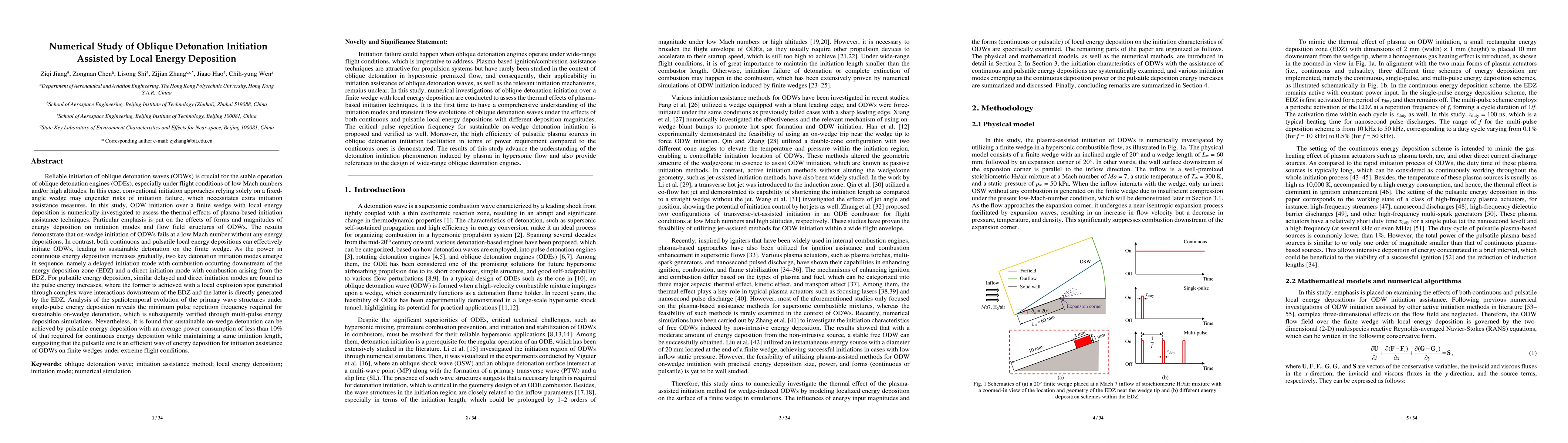 Thumbnail for Numerical Study of Oblique Detonation Initiation Assisted by Local
  Energy Deposition
