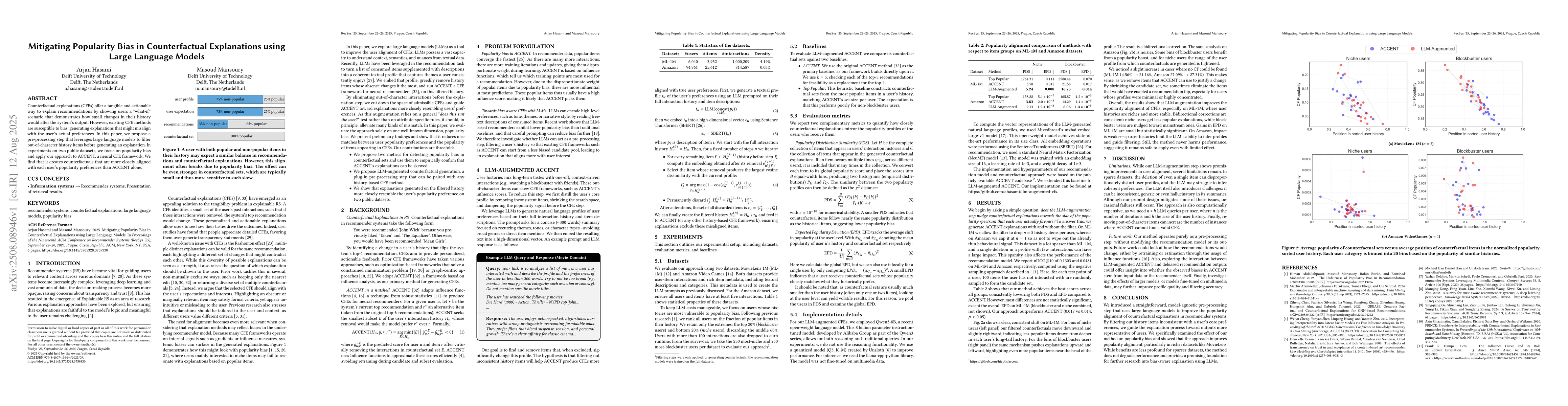 Thumbnail for Mitigating Popularity Bias in Counterfactual Explanations using Large
  Language Models