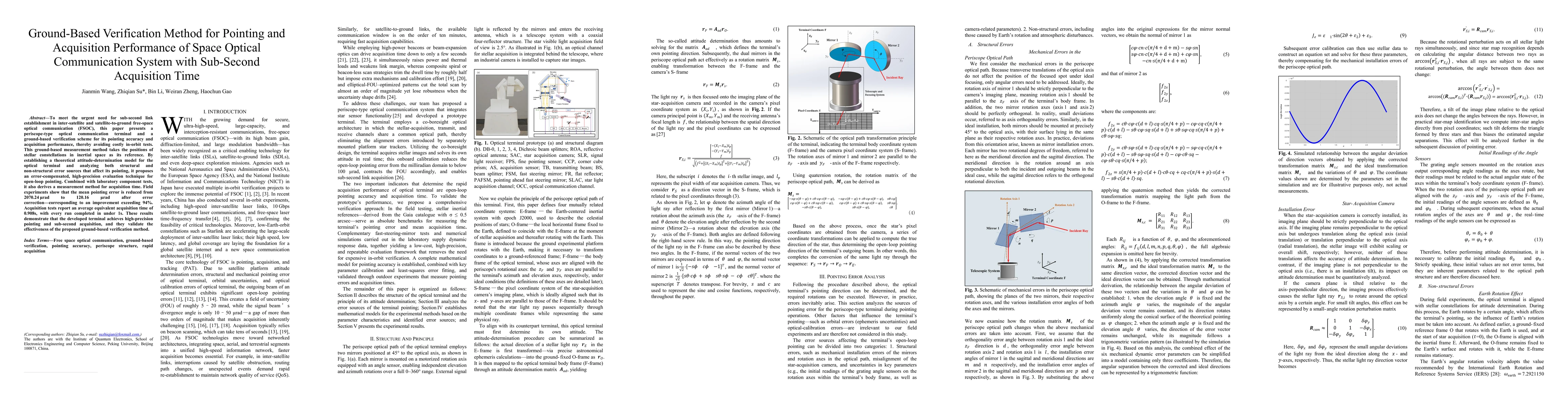 Thumbnail for Ground-Based Verification Method for Pointing and Acquisition
  Performance of Space Optical Communication System with Sub-Second Acquisition
  Time