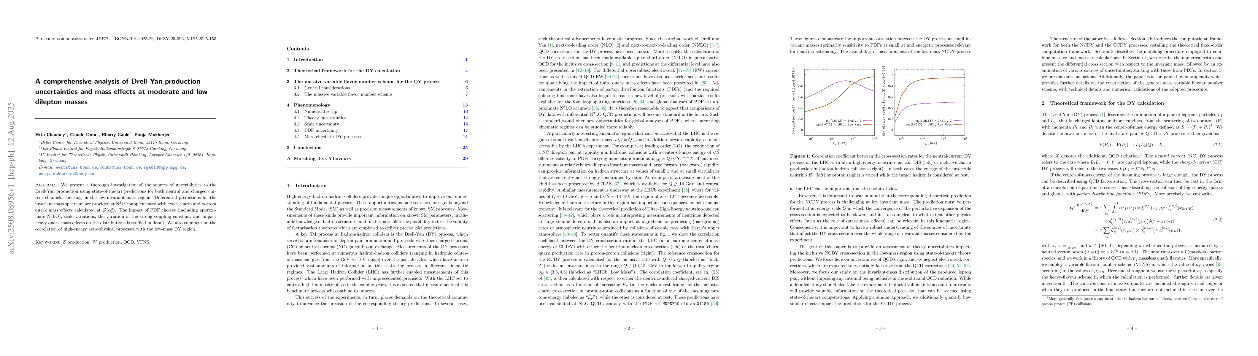 Thumbnail for A comprehensive analysis of Drell-Yan production uncertainties and mass
  effects at moderate and low dilepton masses