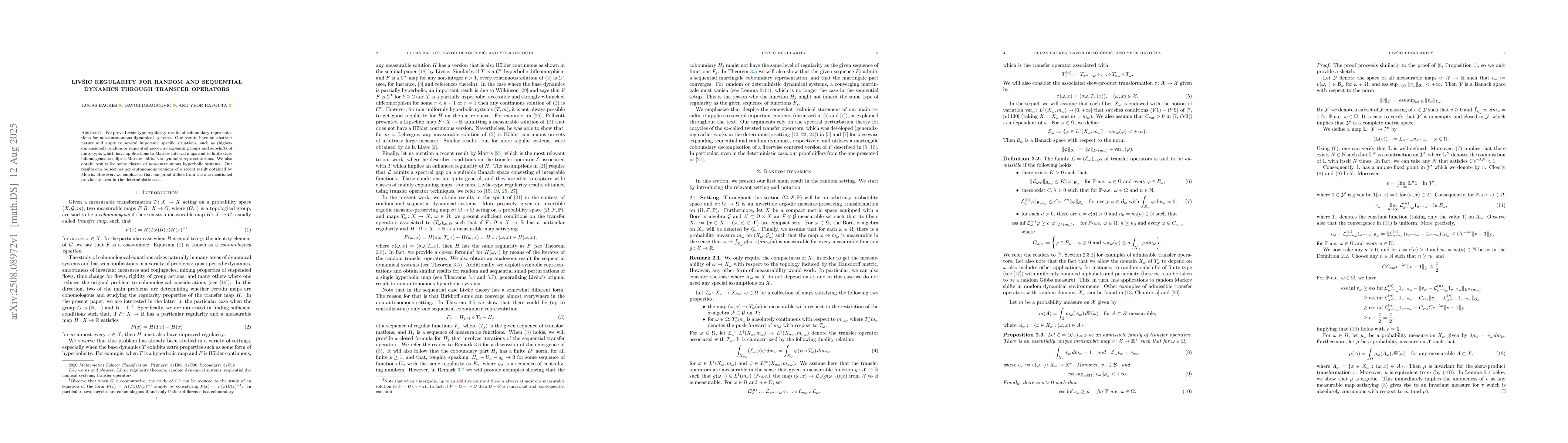 Thumbnail for Livšic regularity for random and sequential dynamics through
  transfer operators