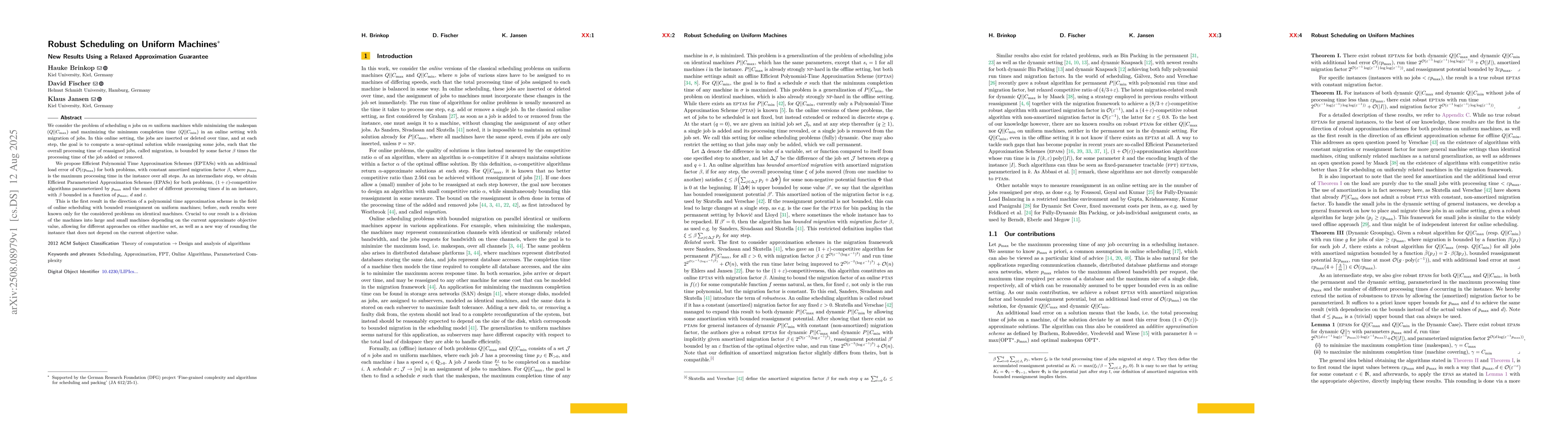 Thumbnail for Robust Scheduling on Uniform Machines -- New Results Using a Relaxed
  Approximation Guarantee