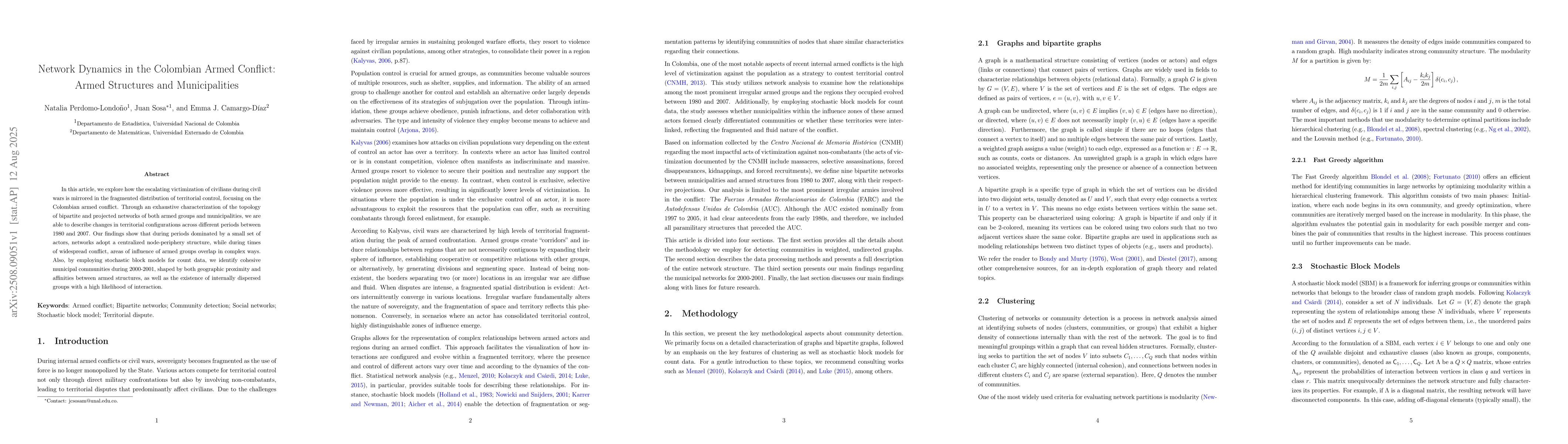 Thumbnail for Network Dynamics in the Colombian Armed Conflict: Armed Structures and
  Municipalities