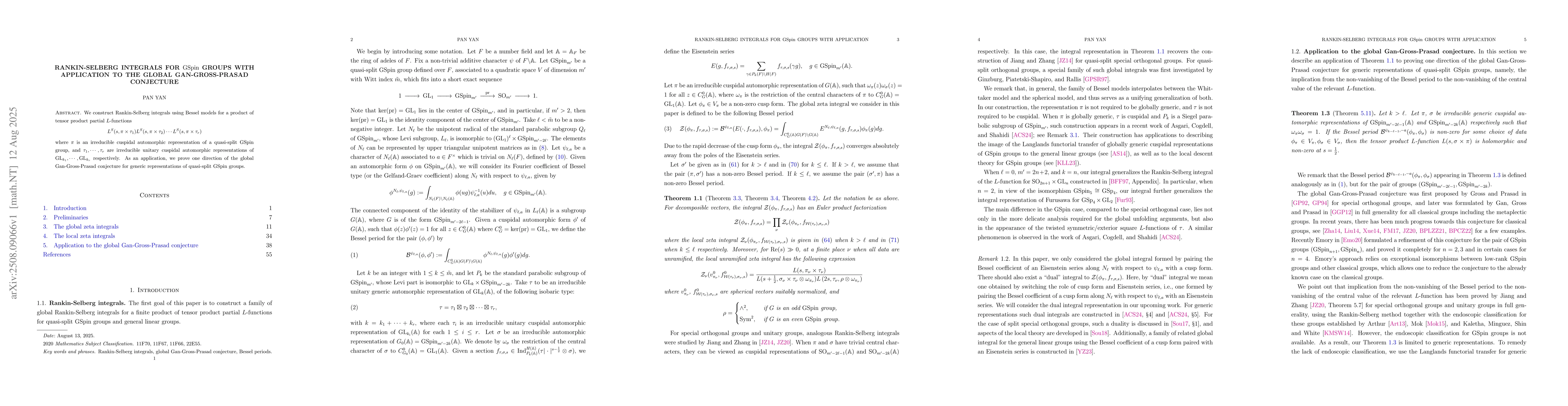 Thumbnail for Rankin-Selberg integrals for $\mathrm{GSpin}$ groups with application to
  the global Gan-Gross-Prasad conjecture