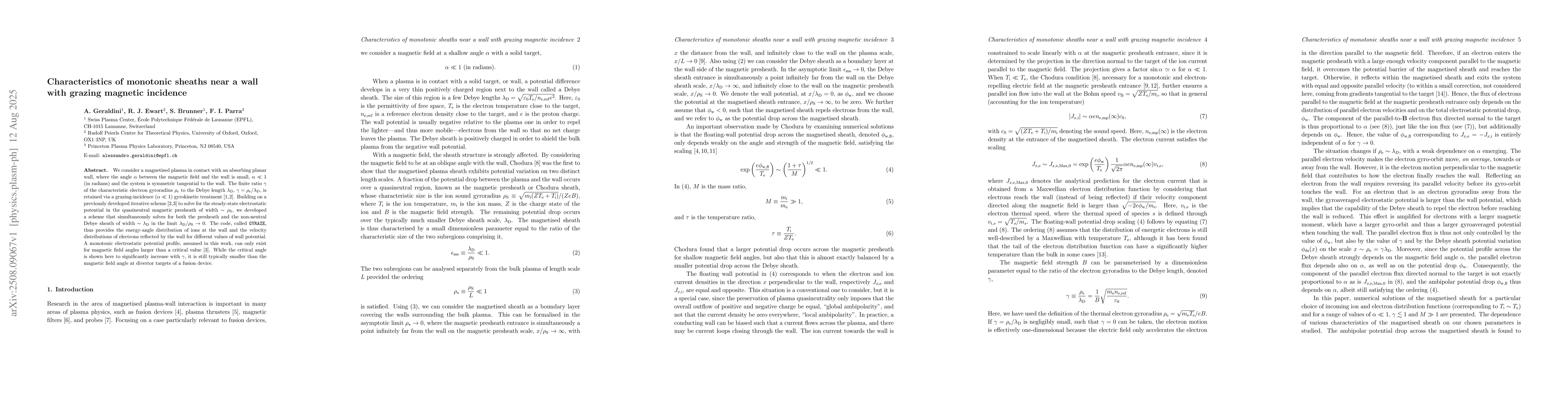 Thumbnail for Characteristics of monotonic sheaths near a wall with grazing magnetic
  incidence