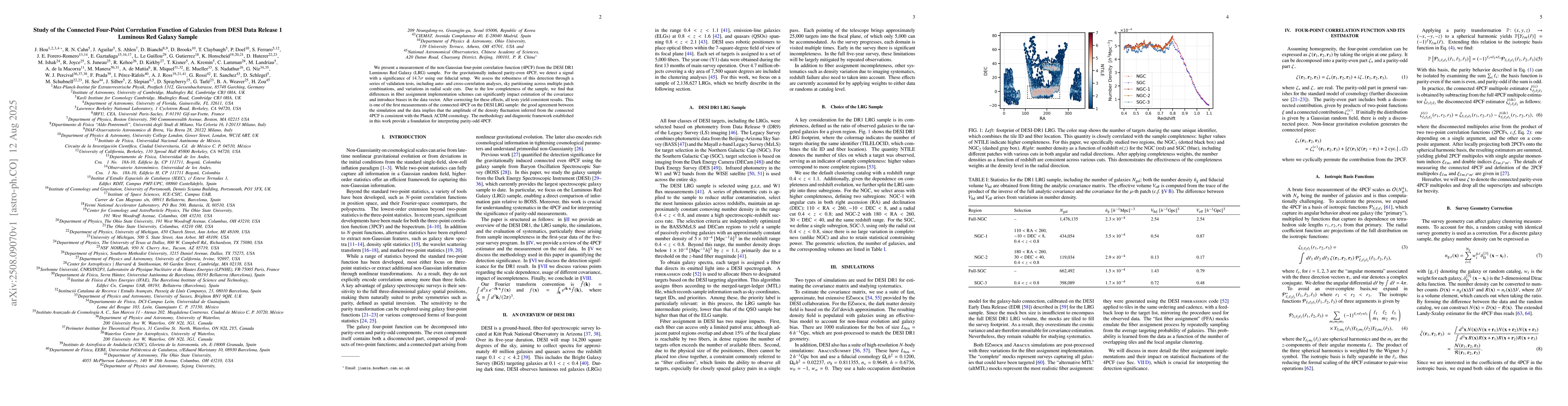 Thumbnail for Study of the Connected Four-Point Correlation Function of Galaxies from
  DESI Data Release 1 Luminous Red Galaxy Sample