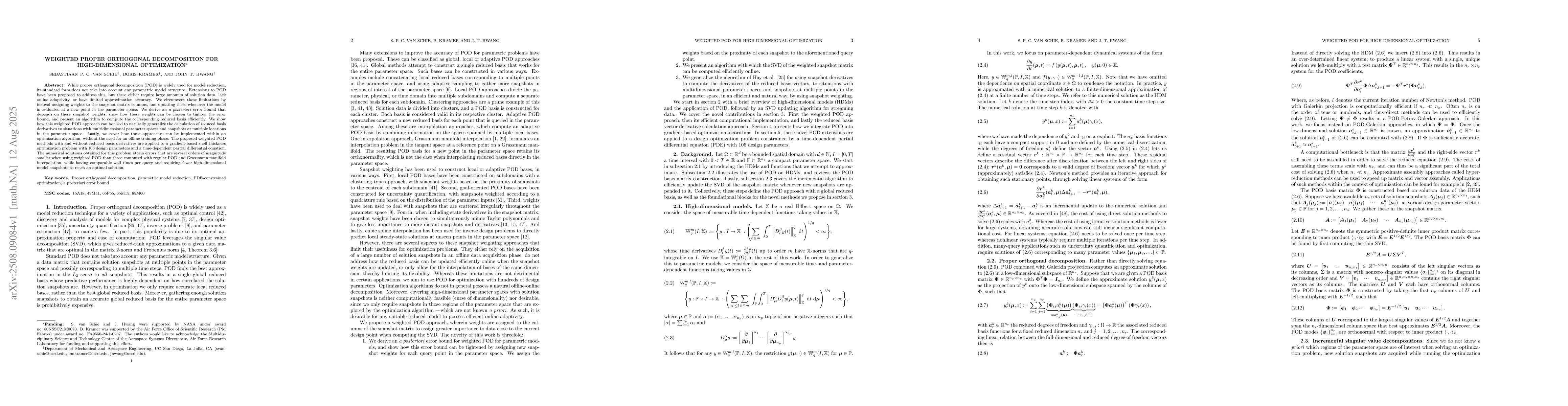 Thumbnail for Weighted Proper Orthogonal Decomposition for High-Dimensional
  Optimization