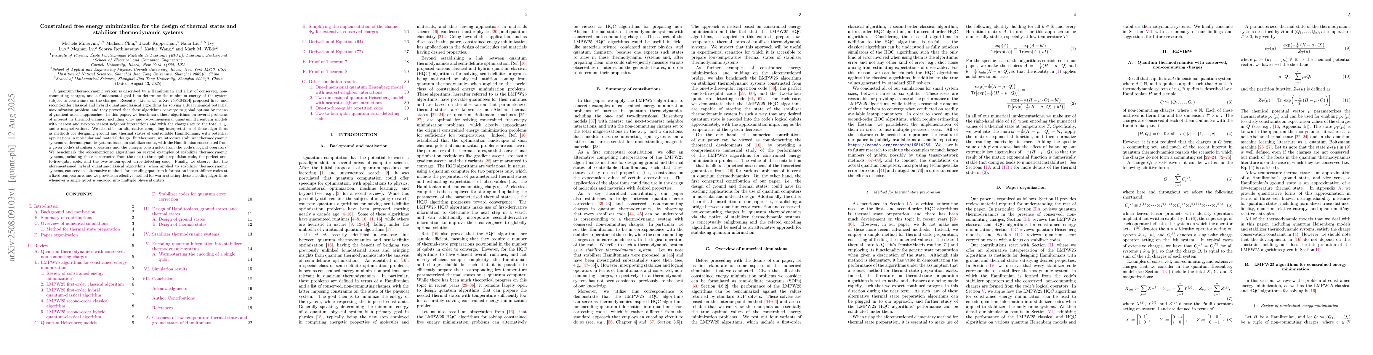Thumbnail for Constrained free energy minimization for the design of thermal states
  and stabilizer thermodynamic systems