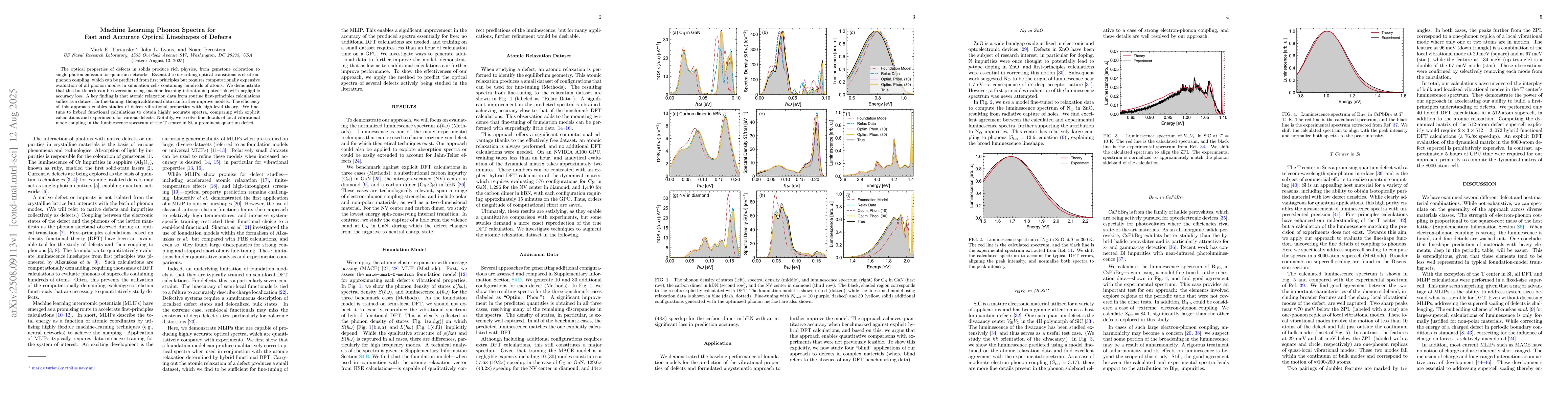 Thumbnail for Machine Learning Phonon Spectra for Fast and Accurate Optical Lineshapes
  of Defects