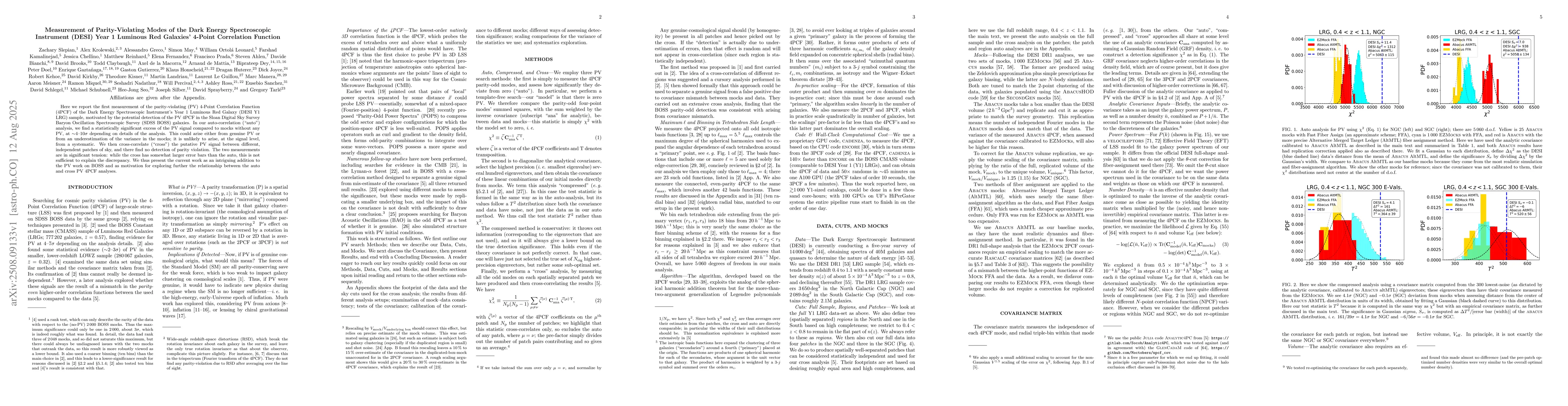 Thumbnail for Measurement of Parity-Violating Modes of the Dark Energy Spectroscopic
  Instrument (DESI) Year 1 Luminous Red Galaxies' 4-Point Correlation Function