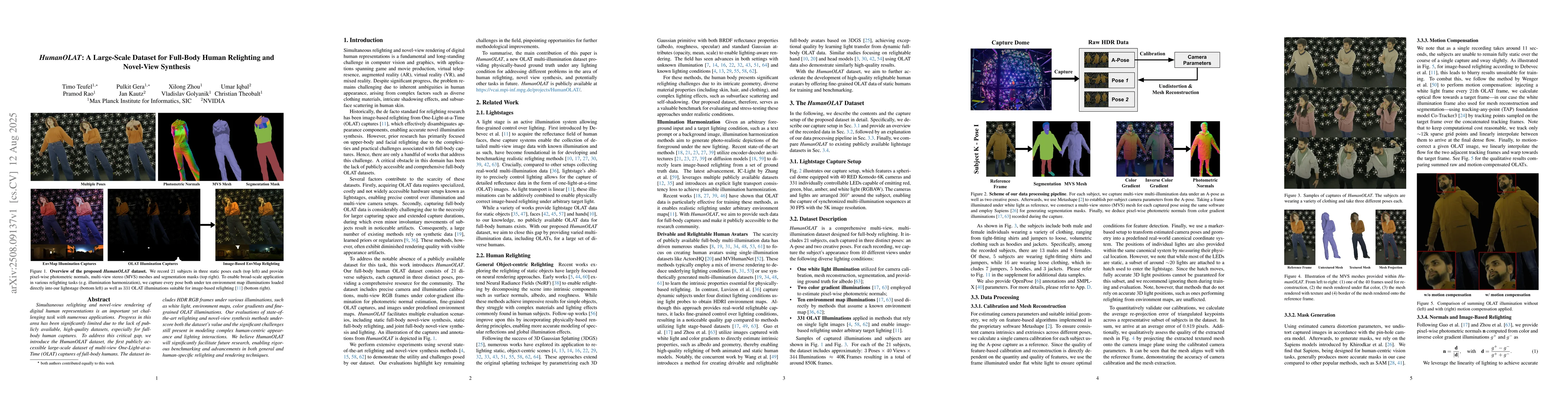 Thumbnail for HumanOLAT: A Large-Scale Dataset for Full-Body Human Relighting and
  Novel-View Synthesis