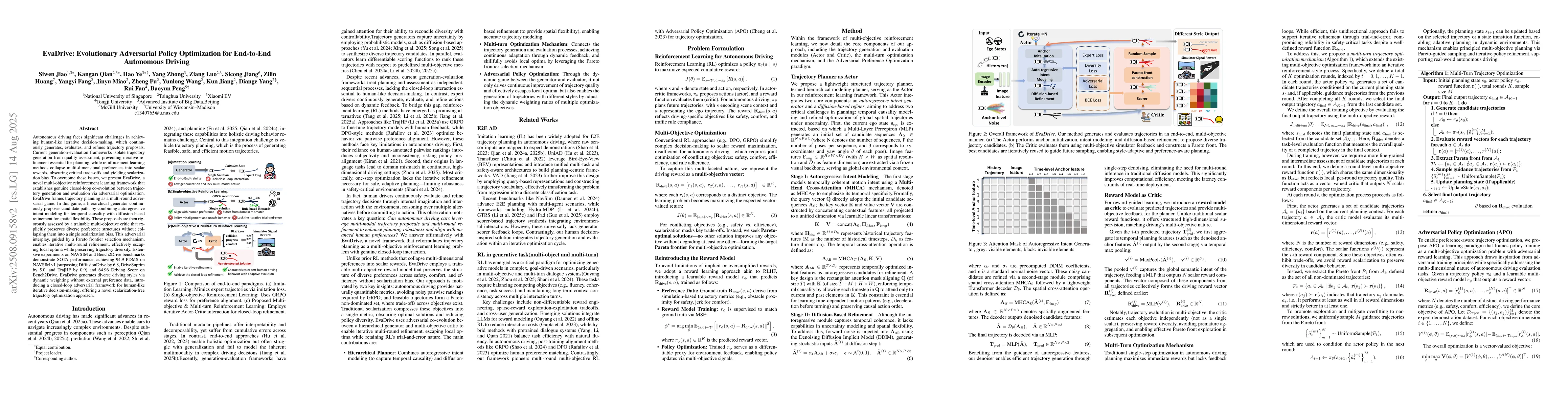 Thumbnail for EvaDrive: Evolutionary Adversarial Policy Optimization for End-to-End
  Autonomous Driving