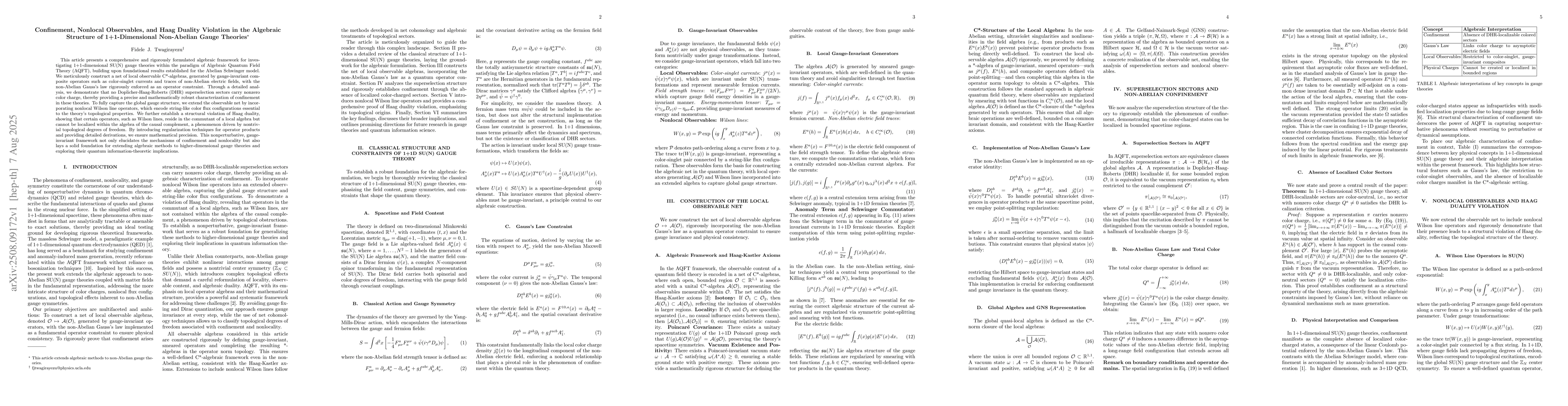 Thumbnail for Confinement, Nonlocal Observables, and Haag Duality Violation in the
  Algebraic Structure of 1+1-Dimensional Non-Abelian Gauge Theories
