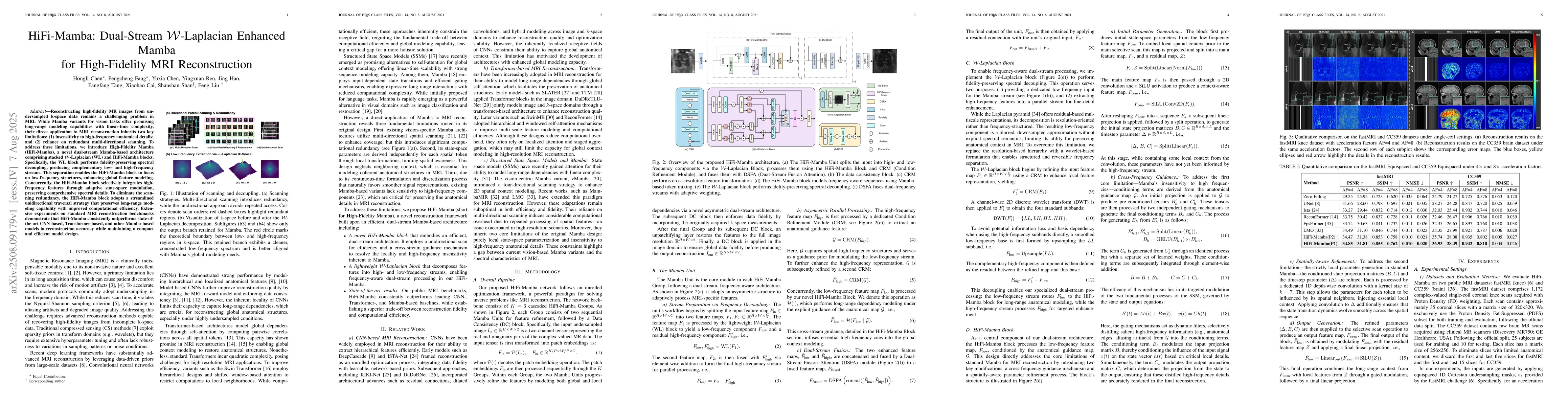 Thumbnail for HiFi-Mamba: Dual-Stream W-Laplacian Enhanced Mamba for High-Fidelity MRI
  Reconstruction