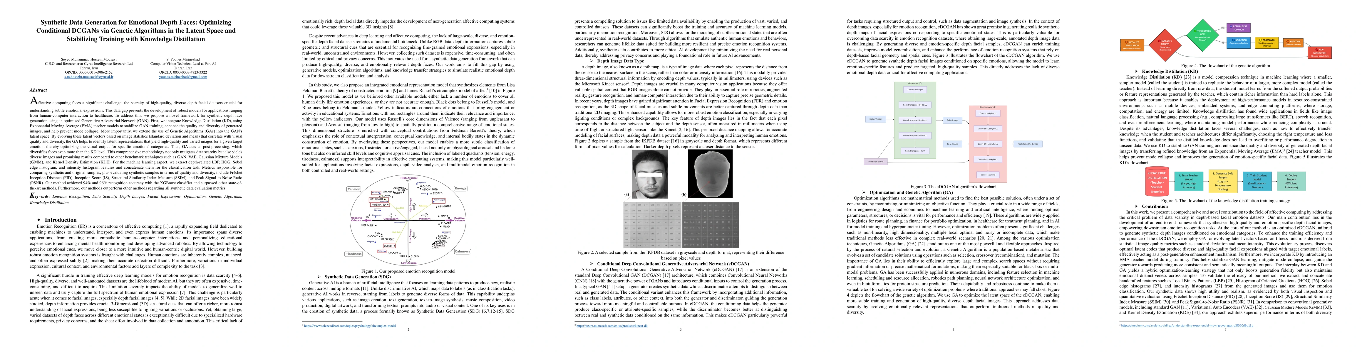 Thumbnail for Synthetic Data Generation for Emotional Depth Faces: Optimizing
  Conditional DCGANs via Genetic Algorithms in the Latent Space and Stabilizing
  Training with Knowledge Distillation