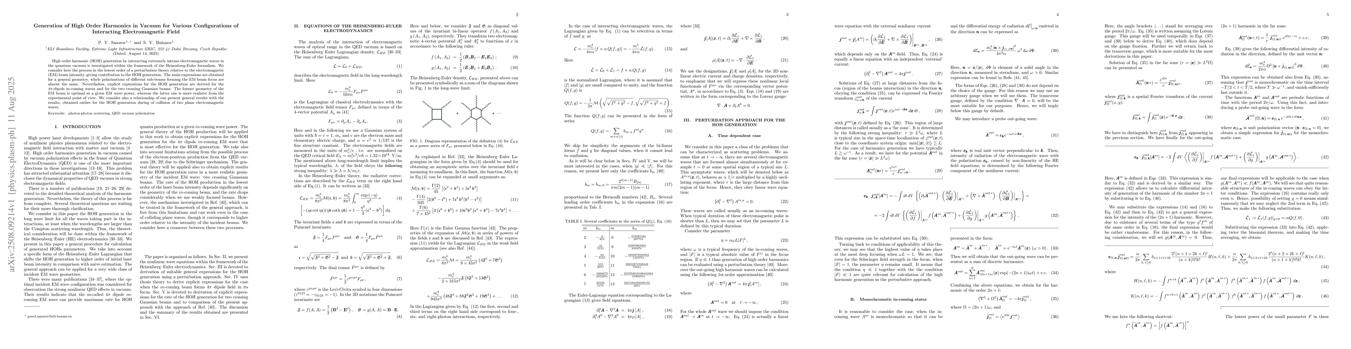 Thumbnail for Generation of High Order Harmonics in Vacuum for Various Configurations
  of Interacting Electromagnetic Field