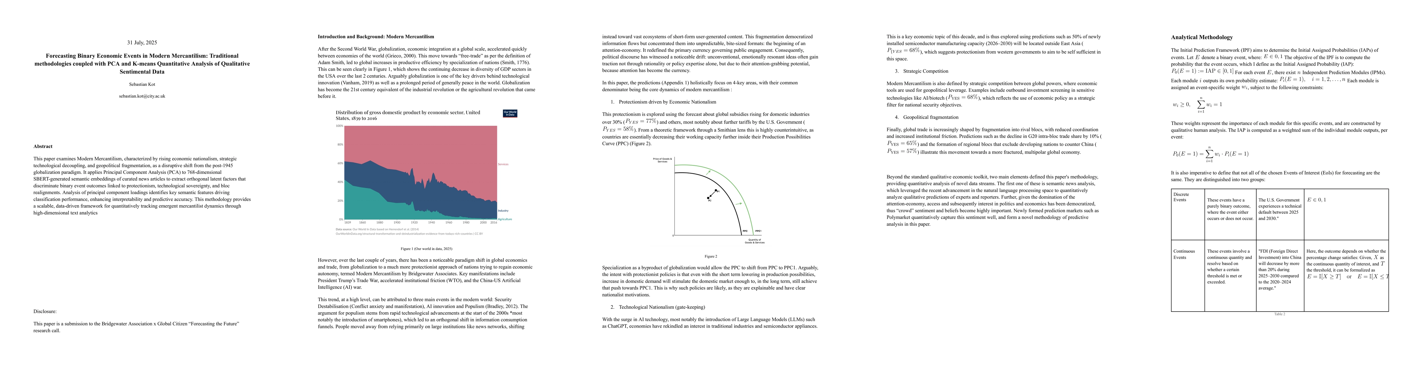 Thumbnail for Forecasting Binary Economic Events in Modern Mercantilism: Traditional
  methodologies coupled with PCA and K-means Quantitative Analysis of
  Qualitative Sentimental Data