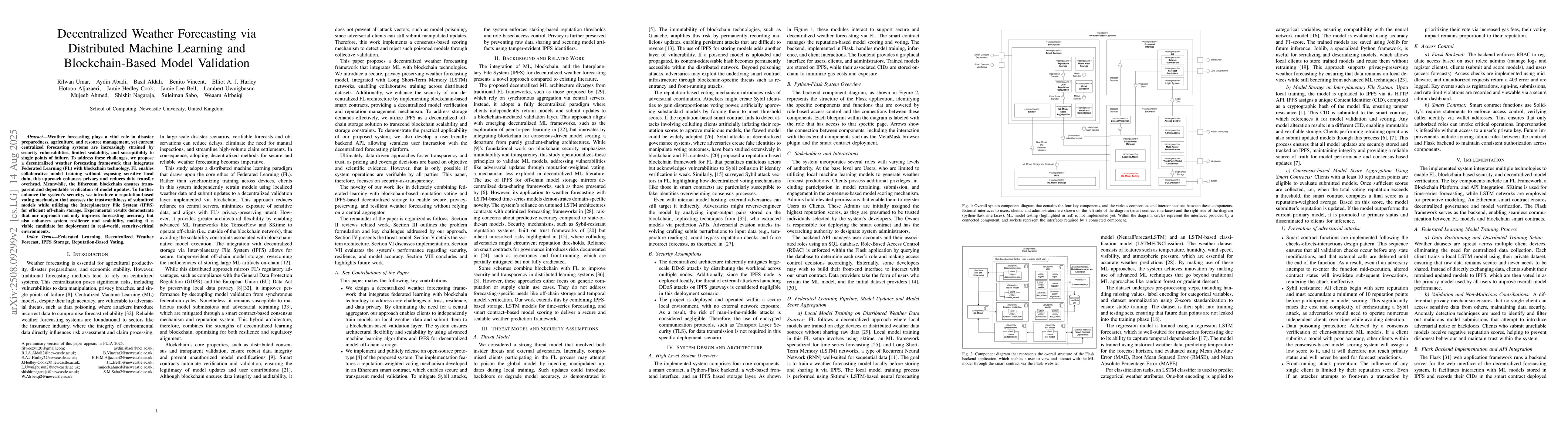 Thumbnail for Decentralized Weather Forecasting via Distributed Machine Learning and
  Blockchain-Based Model Validation
