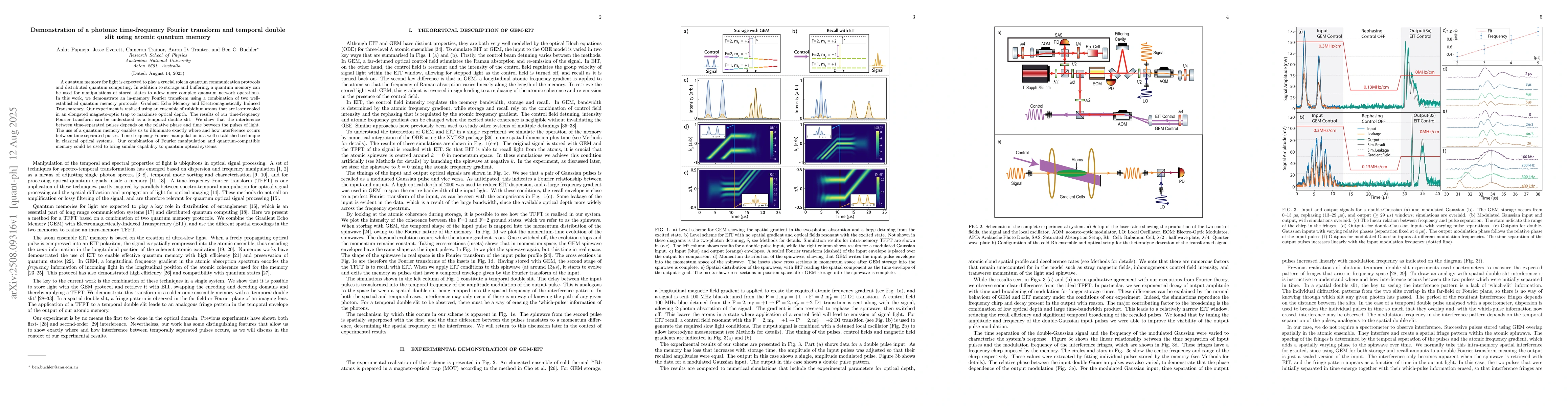 Thumbnail for Demonstration of a photonic time-frequency Fourier transform and
  temporal double slit using atomic quantum memory