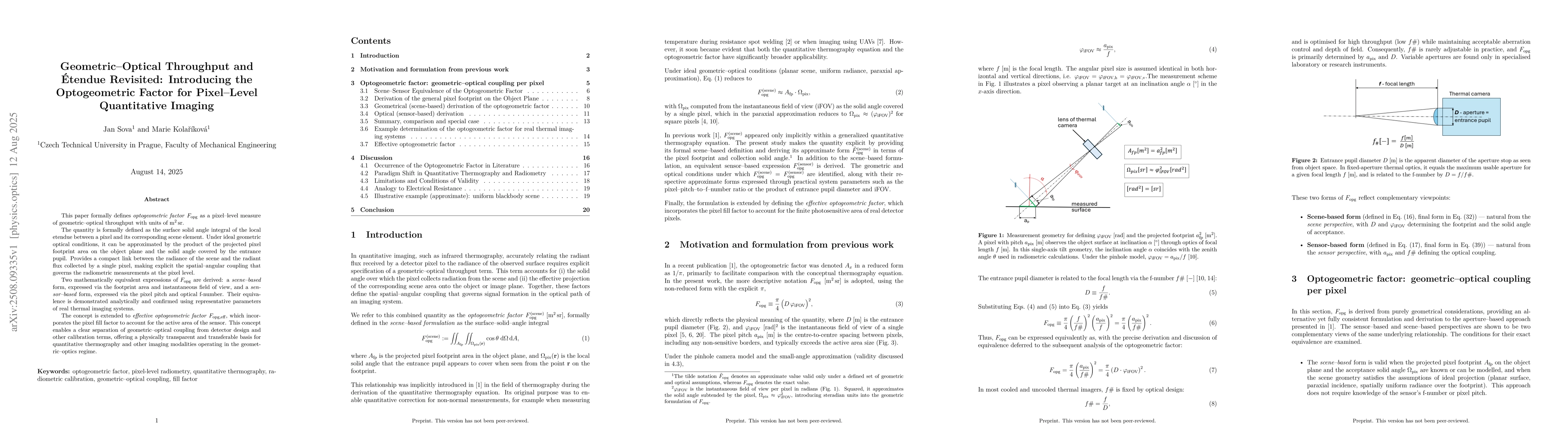 Thumbnail for Geometric Optical Throughput and Etendue Revisited: Introducing the
  Optogeometric Factor for Pixel Level Quantitative Imaging