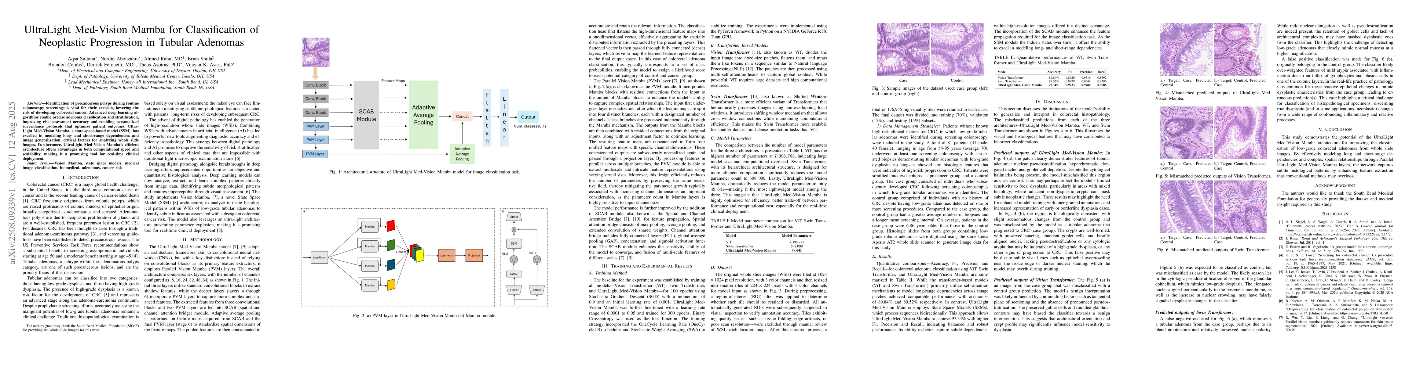 Thumbnail for UltraLight Med-Vision Mamba for Classification of Neoplastic Progression
  in Tubular Adenomas
