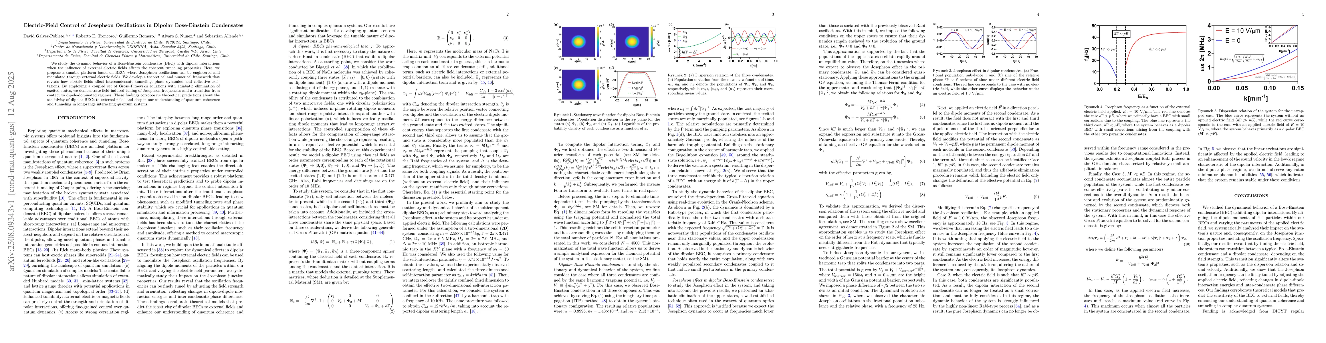 Thumbnail for Electric-Field Control of Josephson Oscillations in Dipolar
  Bose-Einstein Condensates