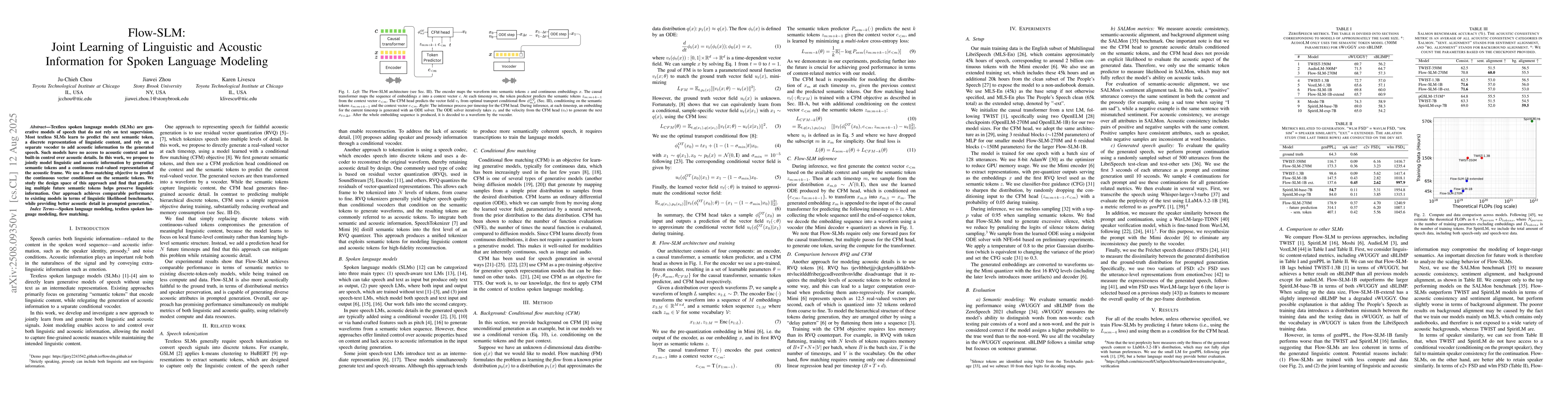 Thumbnail for Flow-SLM: Joint Learning of Linguistic and Acoustic Information for
  Spoken Language Modeling